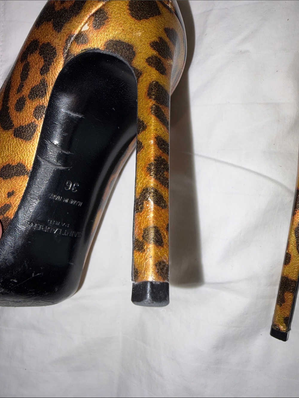 Saint Laurent Leopard Print Pointed Toe Pumps animal print SZ 36 - Picture 6 of 16